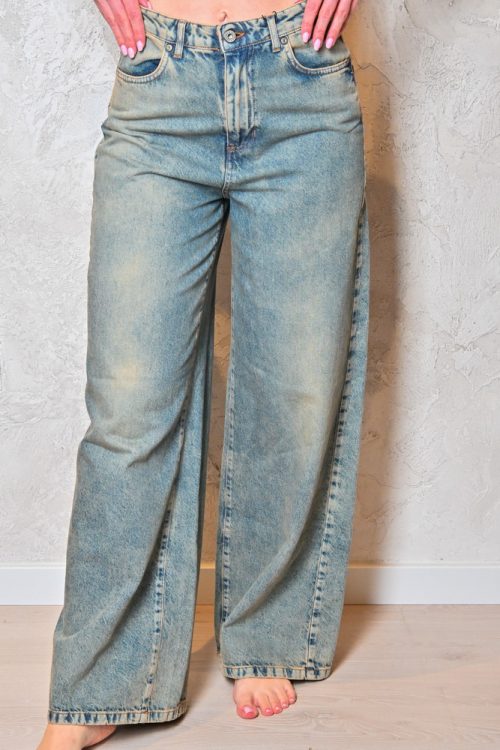 Ženske hlače širokog kroja – prljavoplave